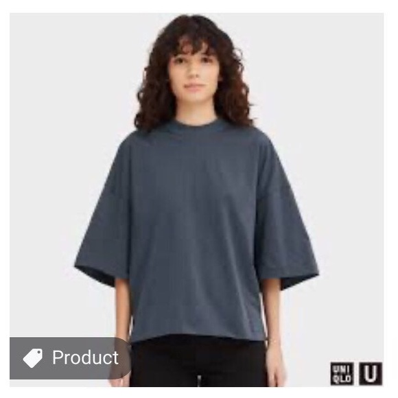 325 Uniqlo Navy Gray Boxy Crew Neck T 
